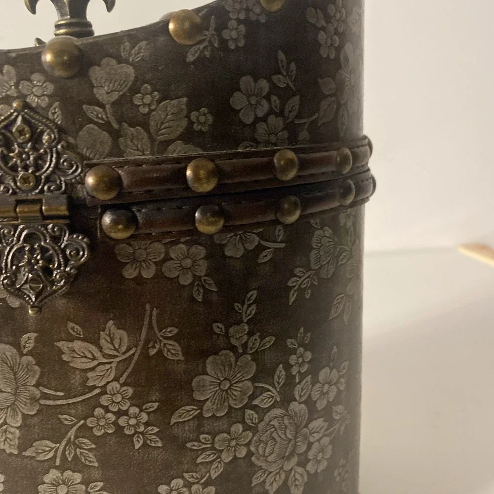 Horchow Storage Box Medium Brown Studded Home Decor Floral Paisley Print